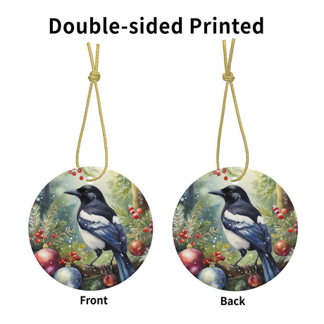 Magpie Ceramic Christmas Round Ornament