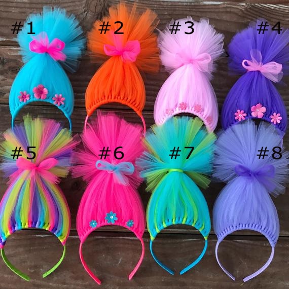 Trolls Headband Rainbow Troll Hair Tulle Headband Kids Halloween Costume