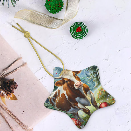 Cow Ceramic Star Shape Christmas Ornament