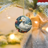 White Duckling Ceramic Christmas Round Ornament