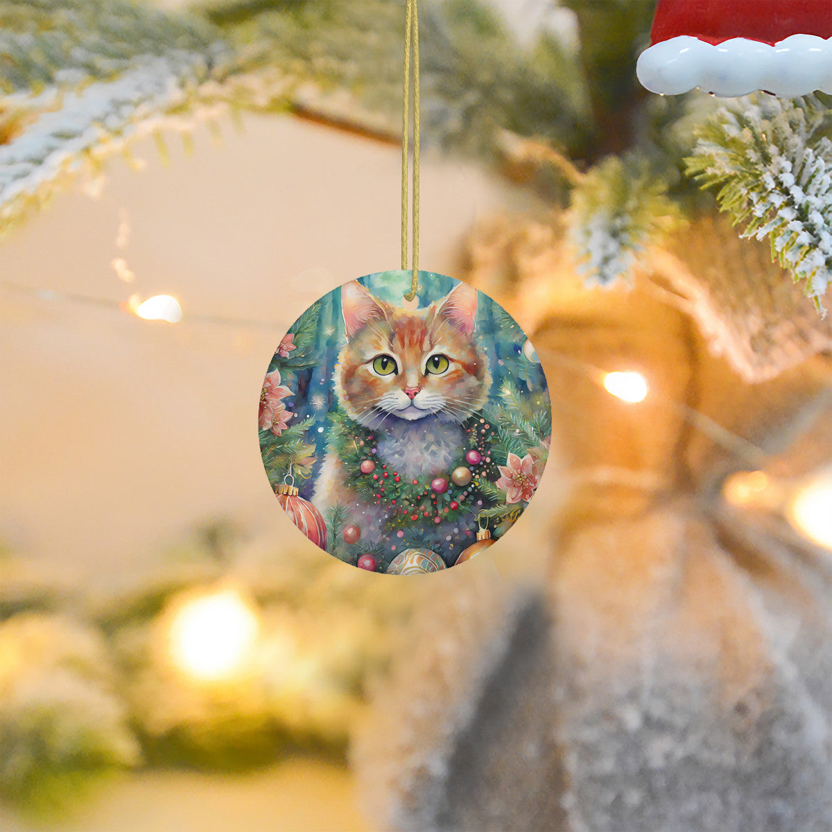 Ginger Cat Ceramic Christmas Ornament