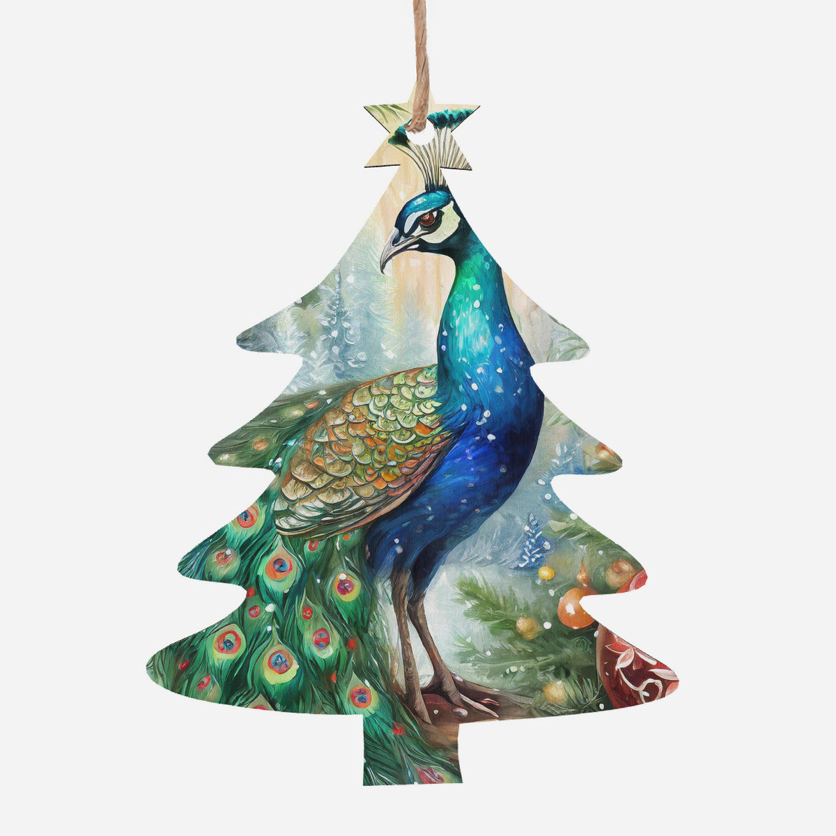 Peacock Wooden Christmas Tree Hanging Ornament
