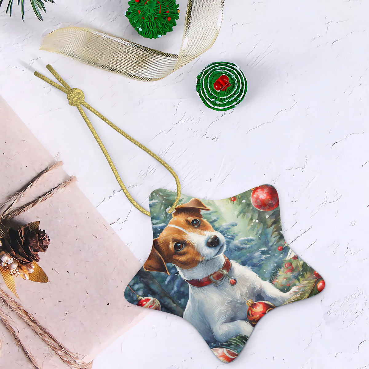 Jack Russell Dog Ceramic Star Shape Christmas Ornament