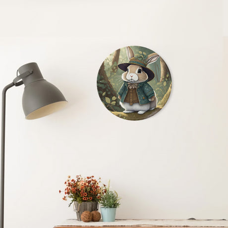 Sweet Woodland Bunny Round Steel Metal Wall Art Decor