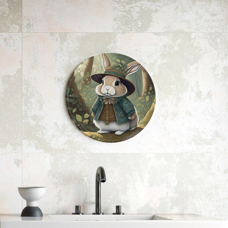 Sweet Woodland Bunny Round Steel Metal Wall Art Decor