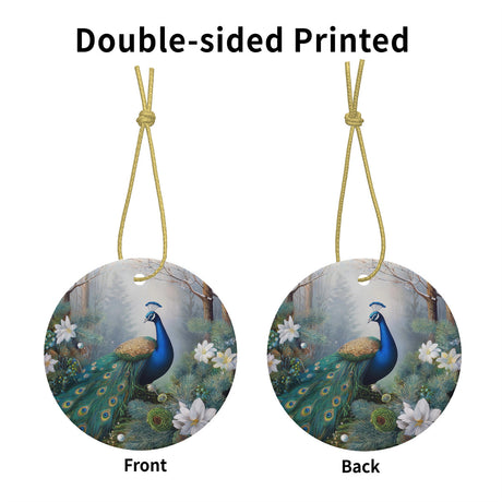 Winter Peacock 2 Ceramic Christmas Round Ornament