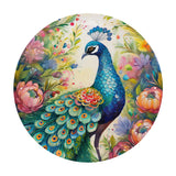 Woodland Peacock Round Steel Metal Wall Art Decor