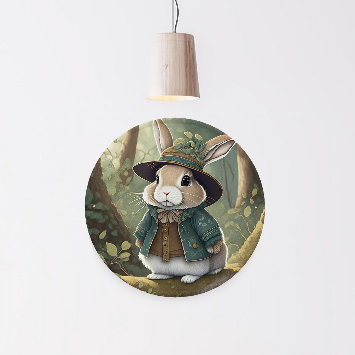 Sweet Woodland Bunny Round Steel Metal Wall Art Decor