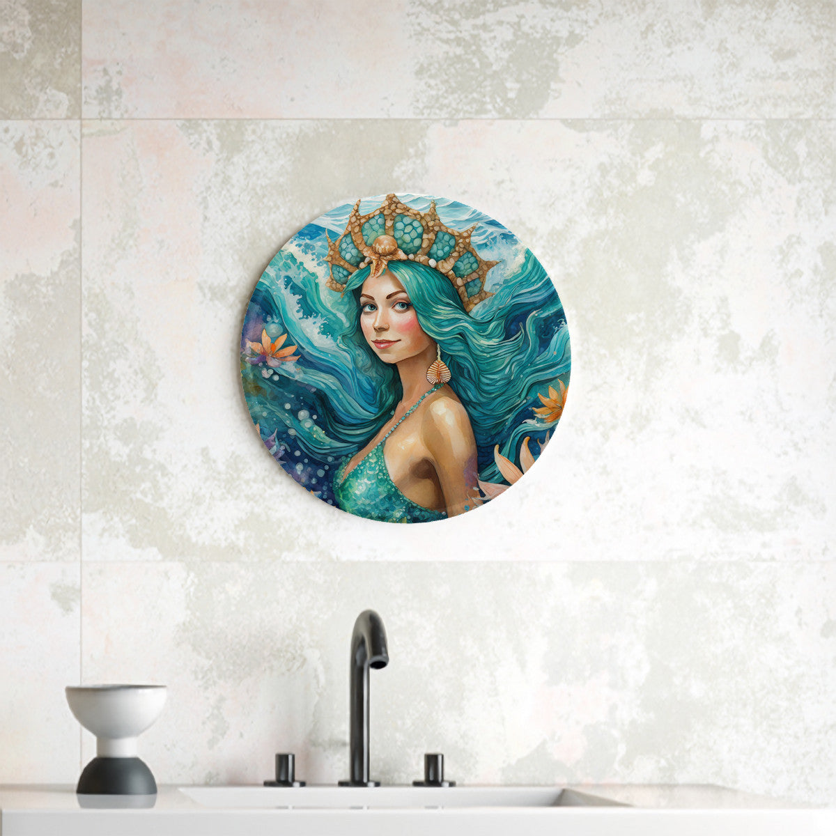 Mermaid Margot Round Steel Metal Art Decor