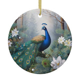 Winter Peacock 2 Ceramic Christmas Round Ornament