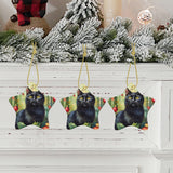 Black Cat Ceramic Star Shape Christmas Ornament
