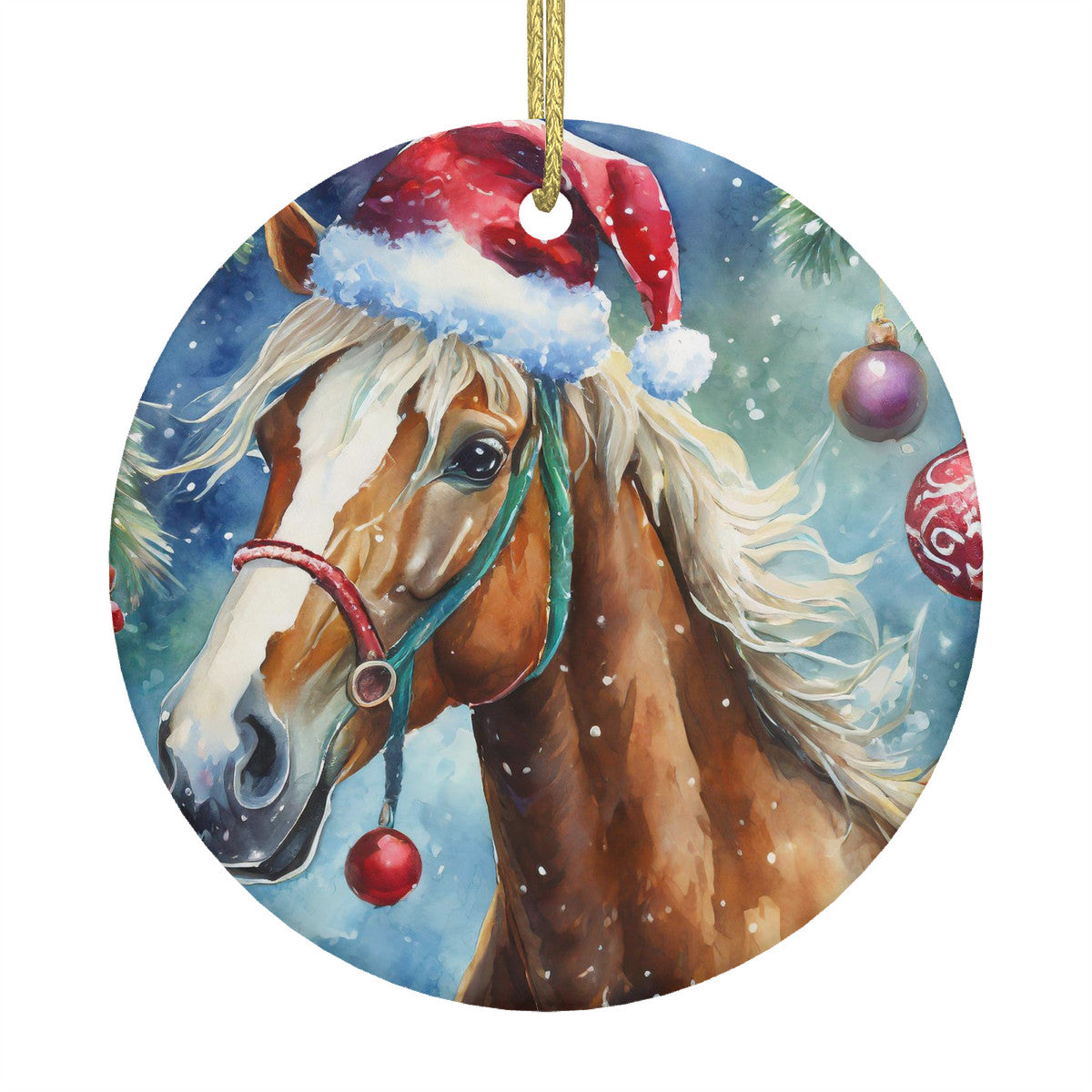 Blonde Horse Ceramic Christmas Round Ornament