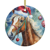 Blonde Horse Ceramic Christmas Round Ornament