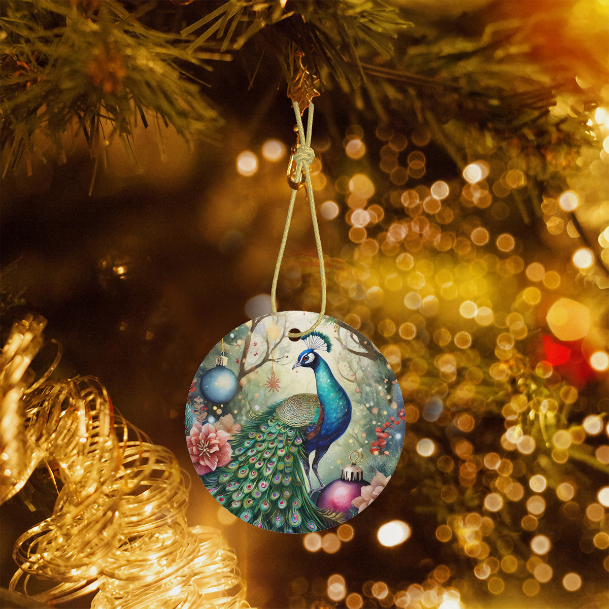 Woodland Peacock Ceramic Christmas Ornament