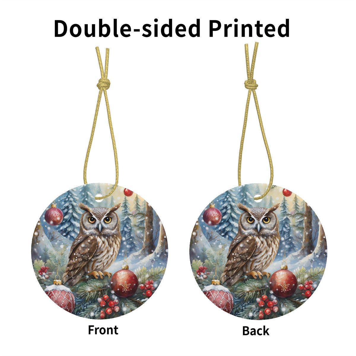 Owl Ceramic Christmas Round Ornament