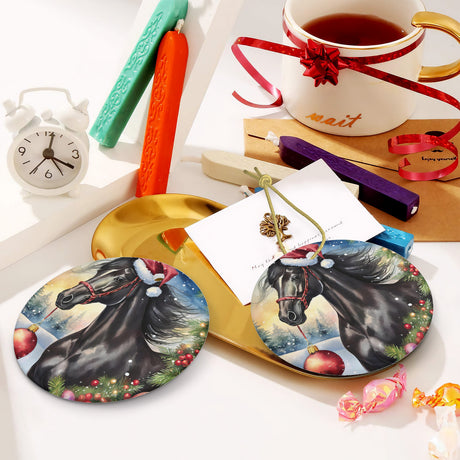 Black Horse Ceramic Christmas Round Ornament