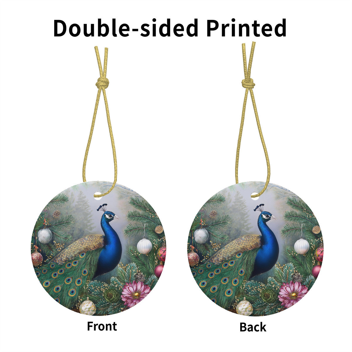 Winter Peacock 1 Ceramic Christmas Round Ornament