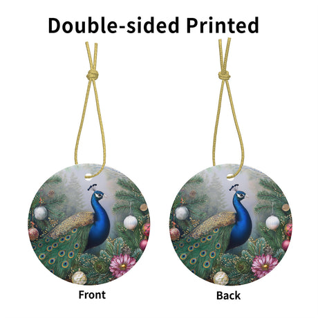 Winter Peacock 1 Ceramic Christmas Round Ornament