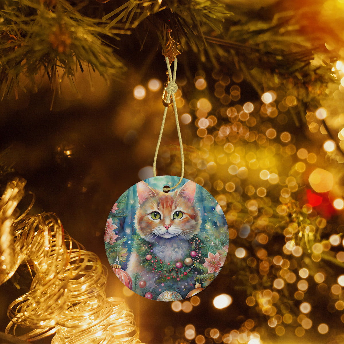 Ginger Cat Ceramic Christmas Ornament