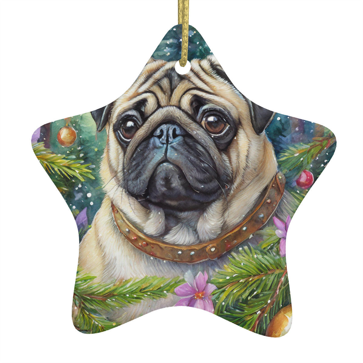 Star Pug Ceramic Star Shape Christmas Ornament