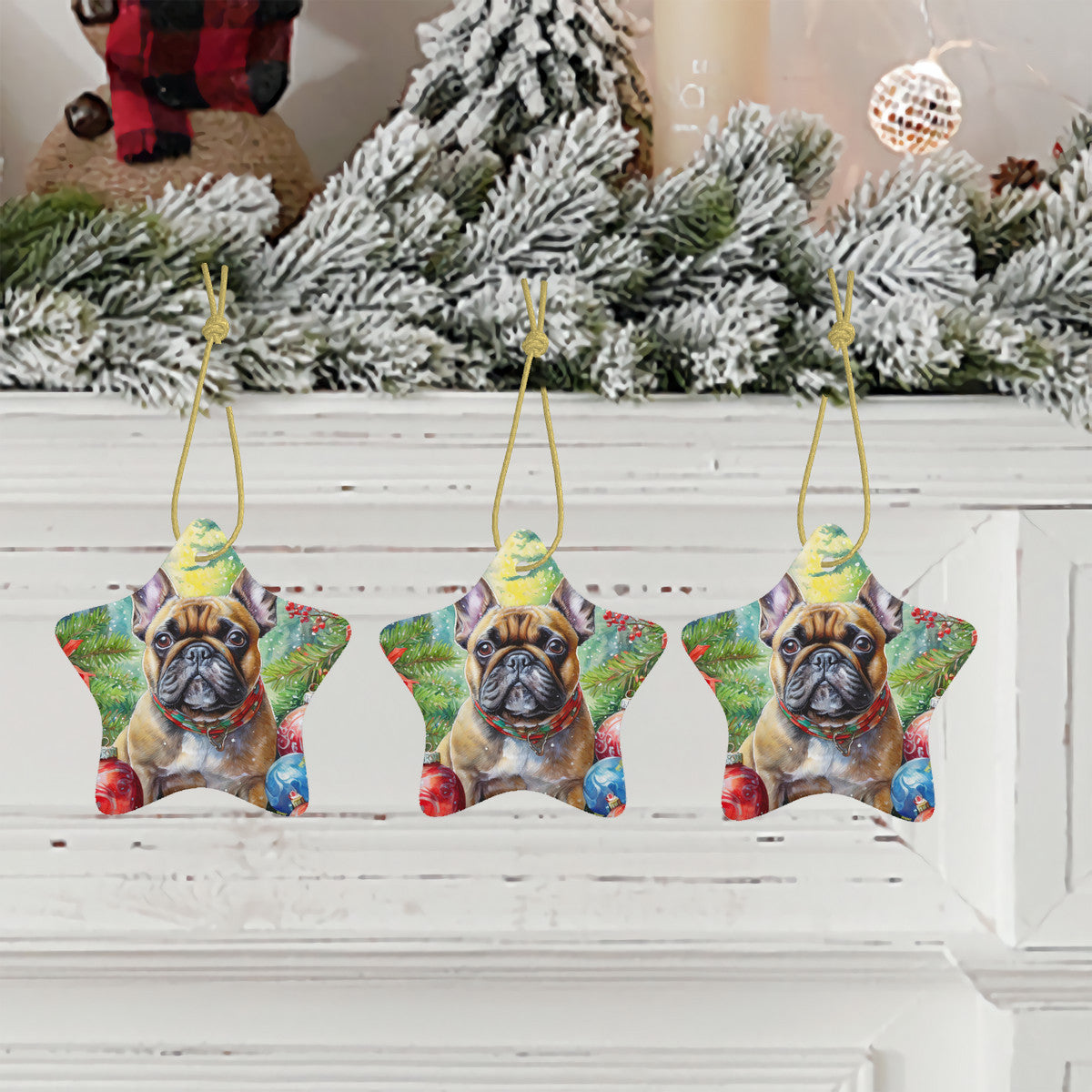 American Bulldog Ceramic Star Shape Christmas Ornament