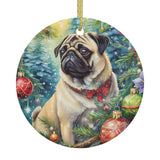 Lil' Pug Dog Ceramic Christmas Round Ornament