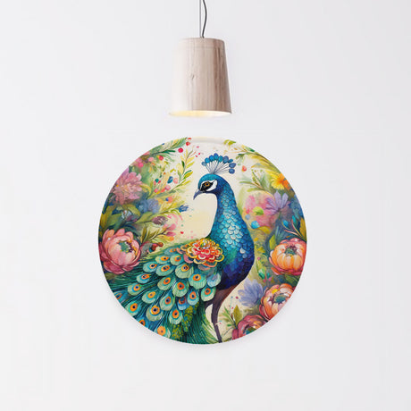 Woodland Peacock Round Steel Metal Wall Art Decor