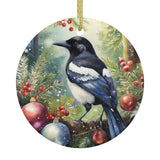 Magpie Ceramic Christmas Round Ornament