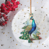 Peacock Wooden Christmas Tree Hanging Ornament
