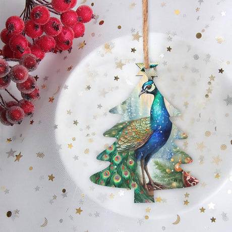 Peacock Wooden Christmas Tree Hanging Ornament
