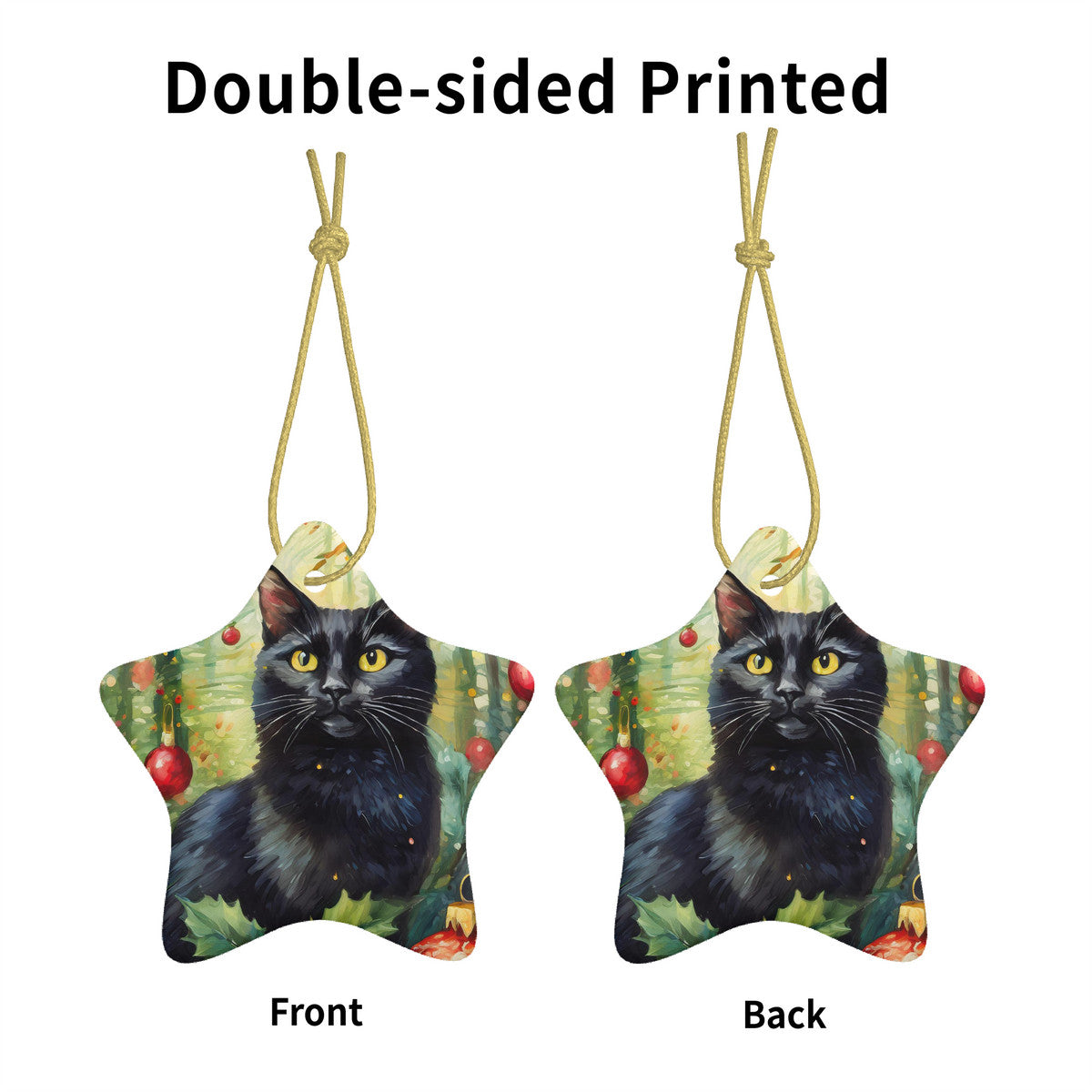 Black Cat Ceramic Star Shape Christmas Ornament