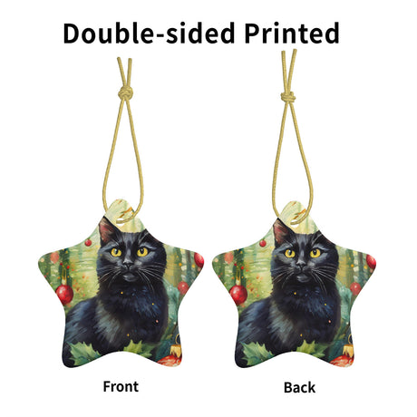 Black Cat Ceramic Star Shape Christmas Ornament