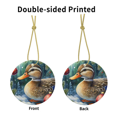 Brown Duckling Ceramic Christmas Round Ornament