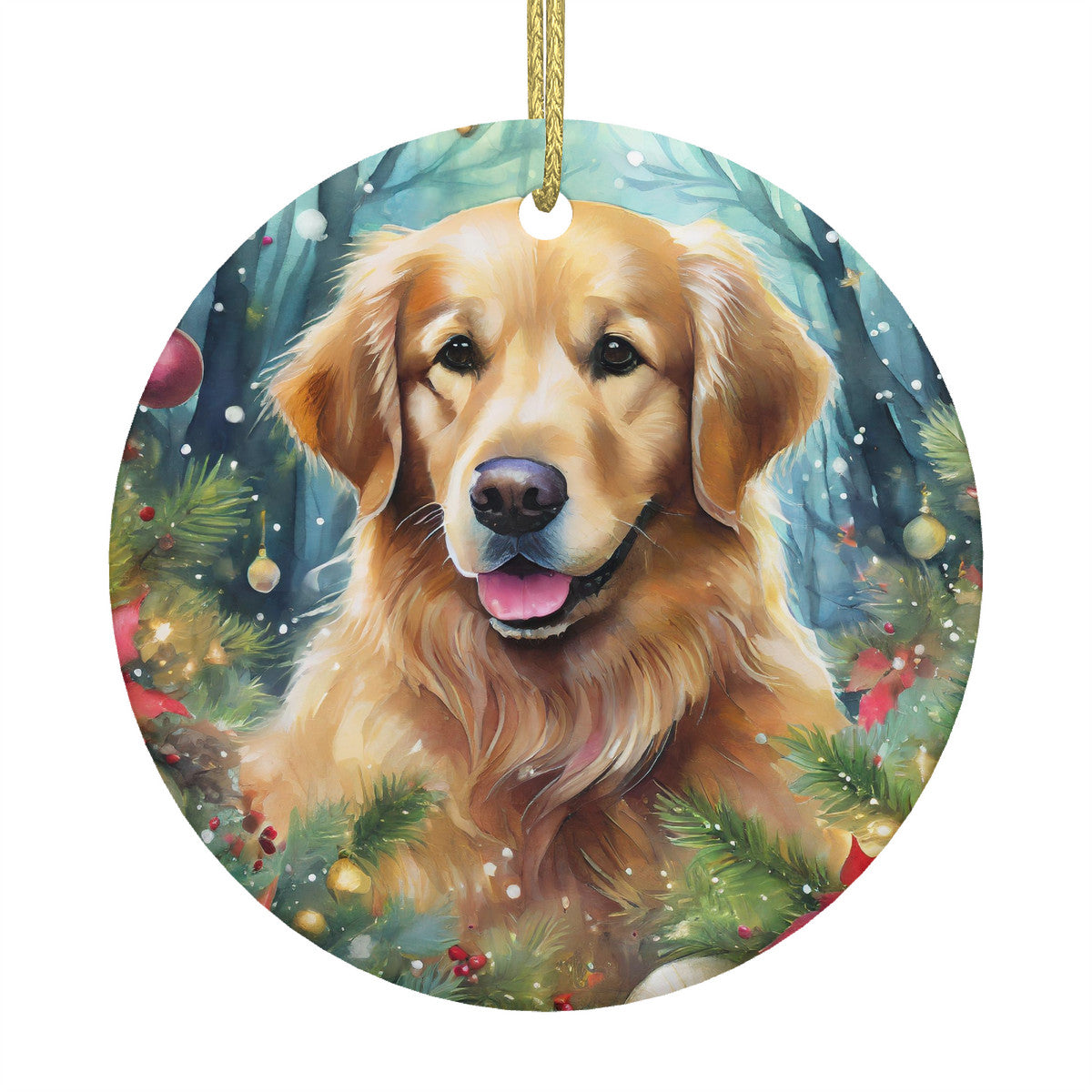 Golden Retriever Ceramic Christmas Ornament