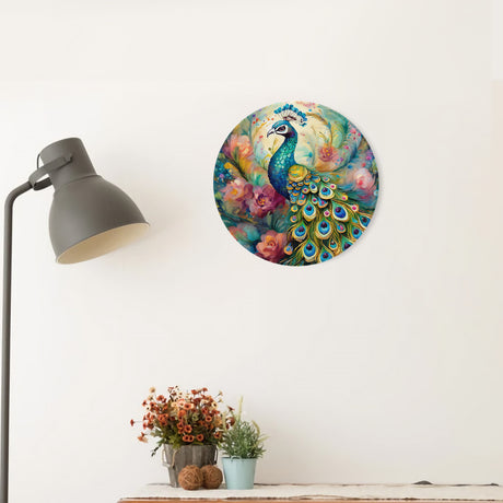 Garden Peacock Round Steel Metal Art Decor
