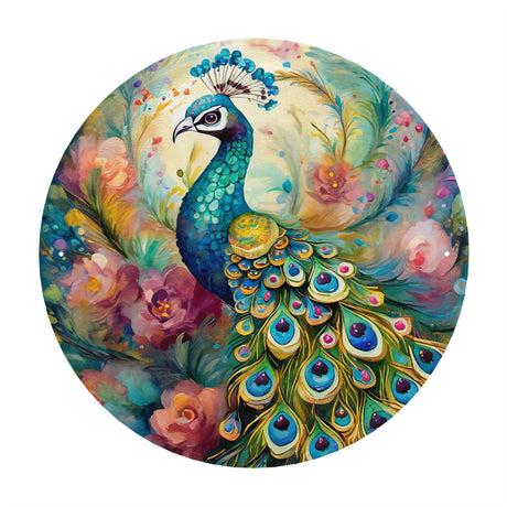 Garden Peacock Round Steel Metal Art Decor