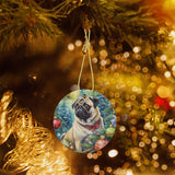 Lil' Pug Dog Ceramic Christmas Round Ornament