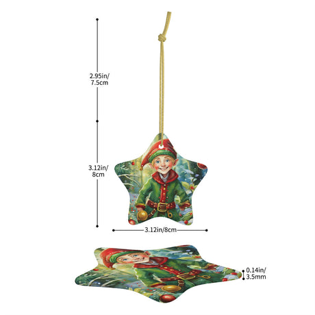 Elf Ceramic Star Shape Christmas Ornament