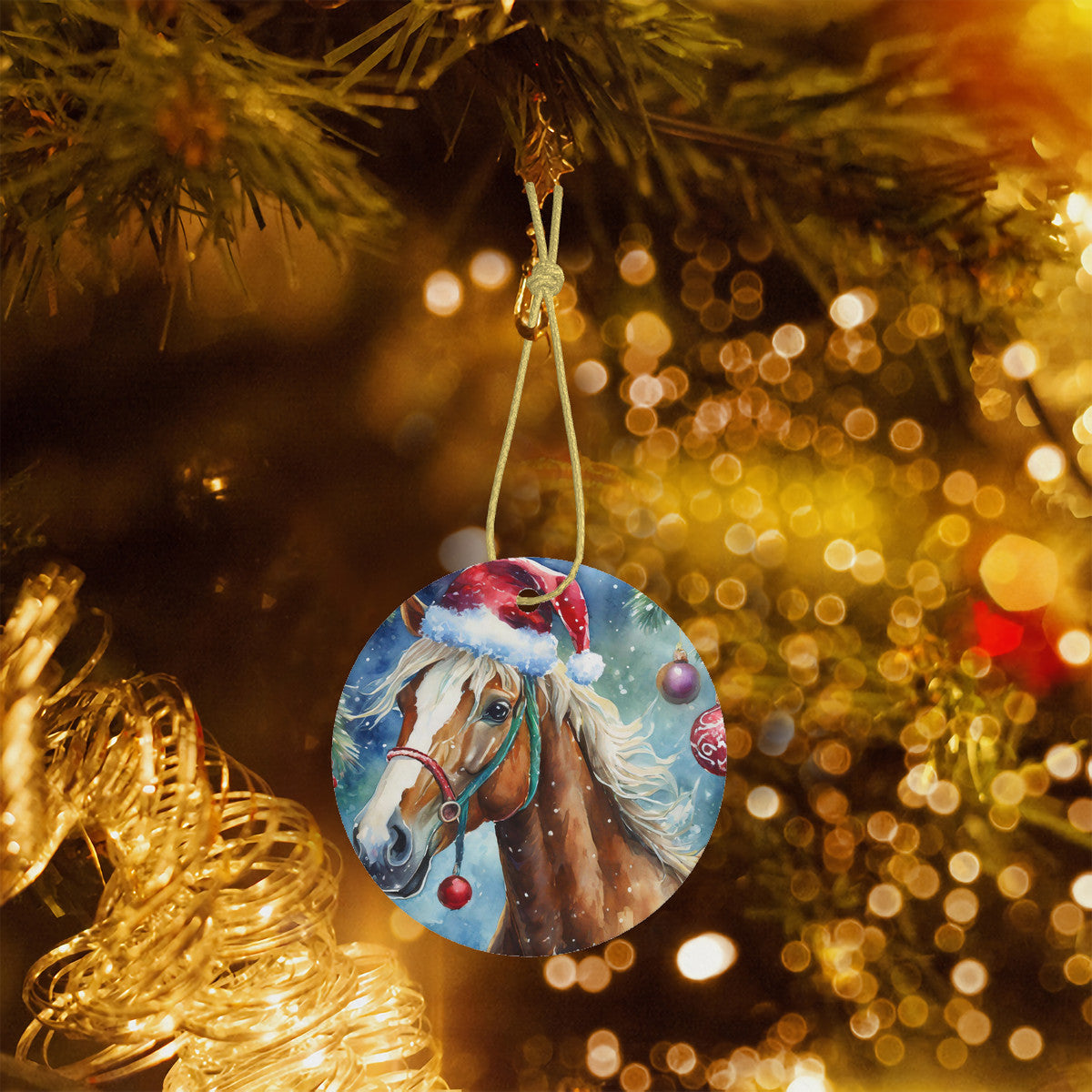 Blonde Horse Ceramic Christmas Round Ornament