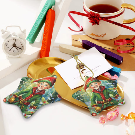 Elf Ceramic Star Shape Christmas Ornament