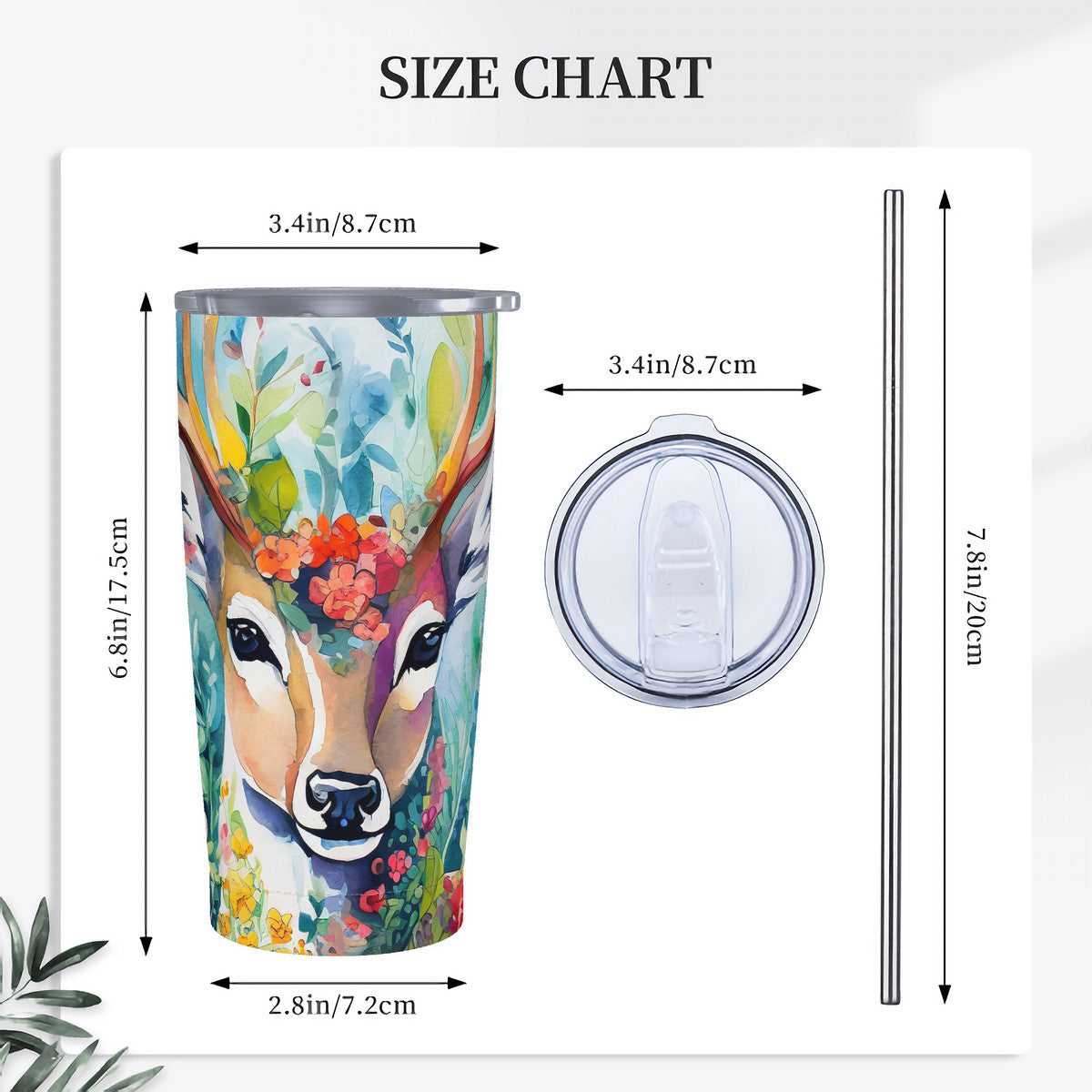 Woodland Deer 20oz Stainless Steel Straw Lid Cup