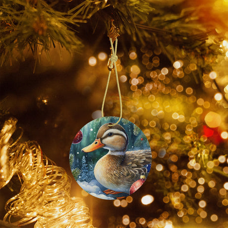 Brown Duckling Ceramic Christmas Round Ornament