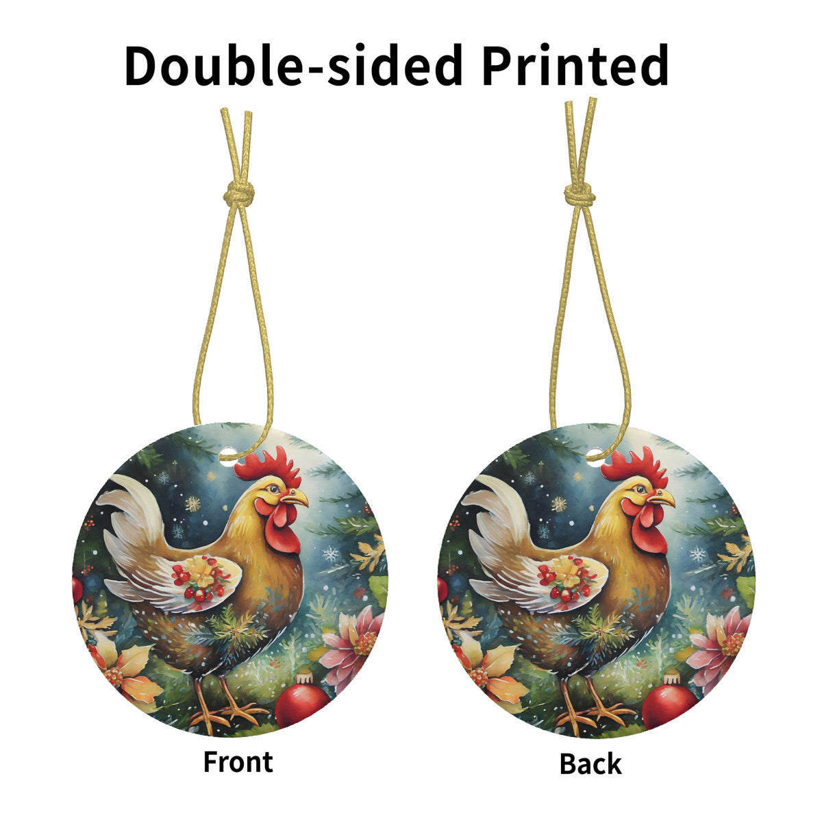 Chicken Ceramic Christmas Ornament