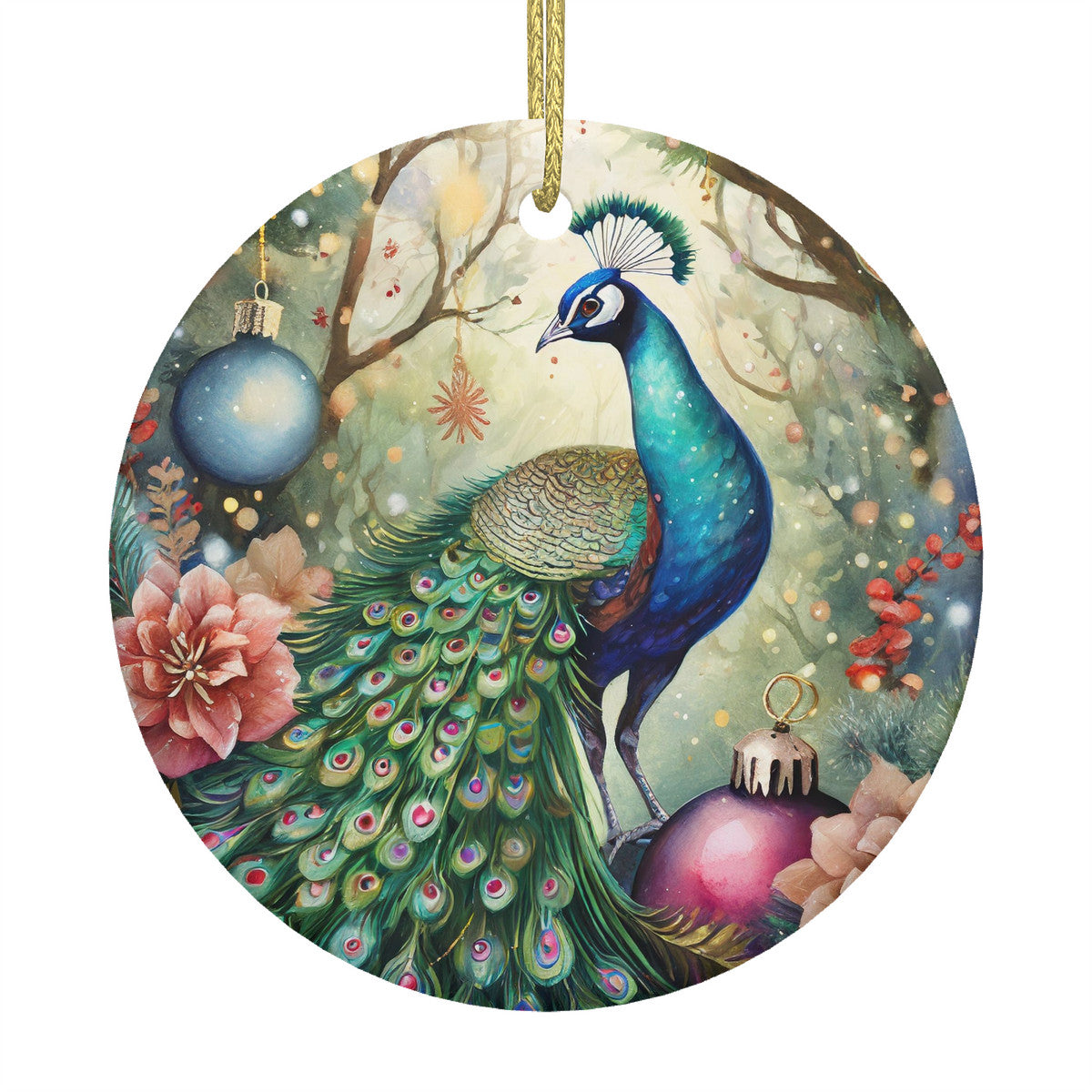 Woodland Peacock Ceramic Christmas Ornament