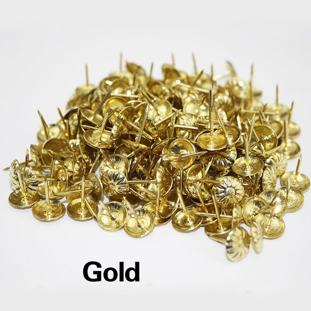 100Pcs Gold Brass Brads Tacks Upholstery Pushpins