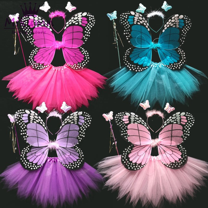 Light Up Butterfly Wings + Wand + Headband + Tutu Skirt Costume