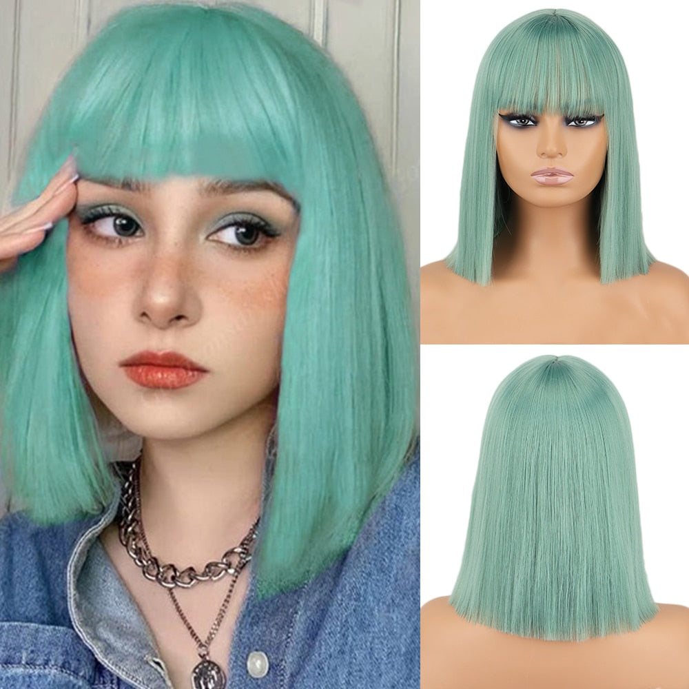 Short Straight Wigs with Bangs