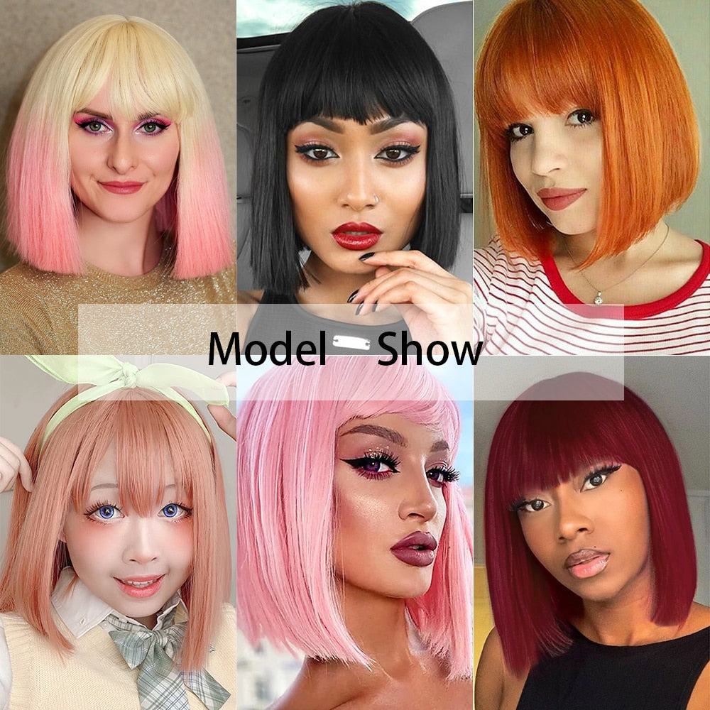 Short Straight Wigs with Bangs