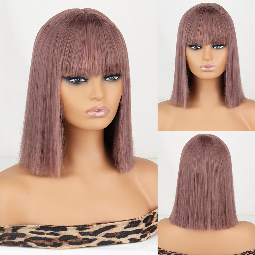 Short Straight Wigs with Bangs