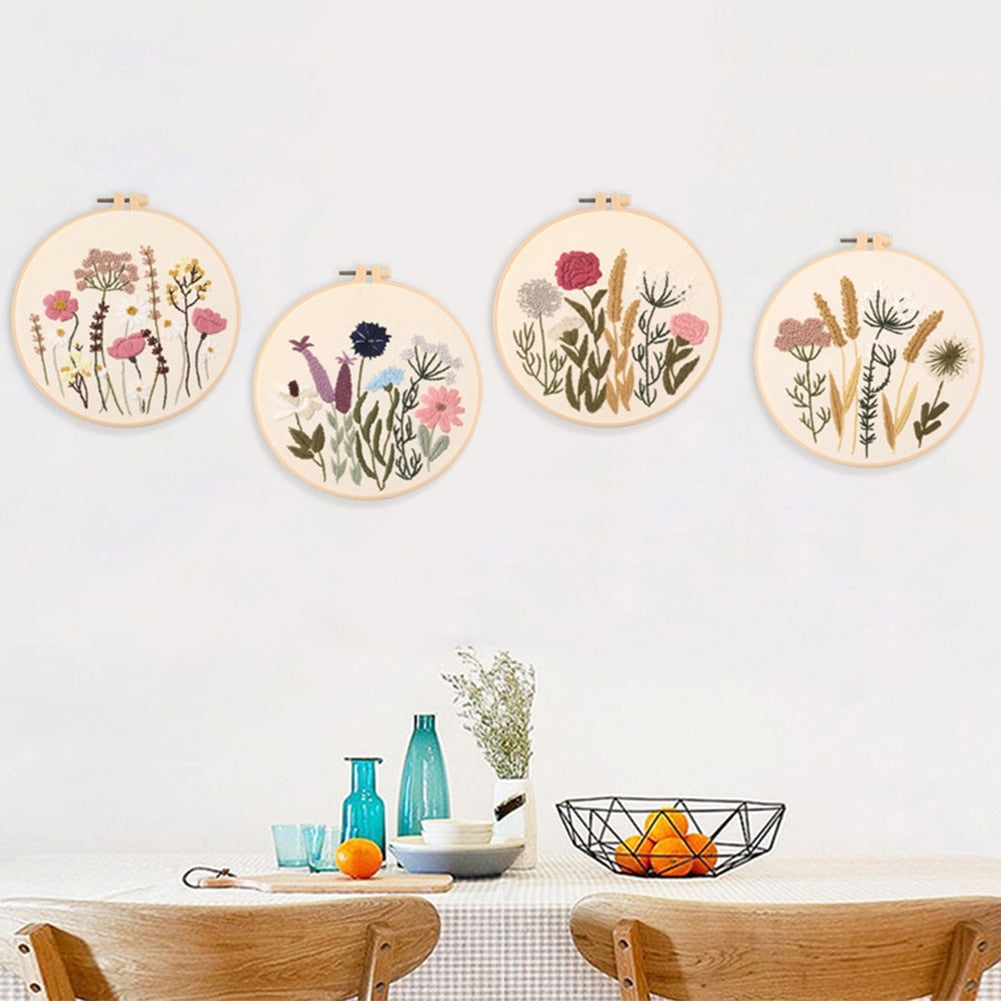 Meadow Flowers Embroidery Starter Kit With Pattern and Instructions and Hoop